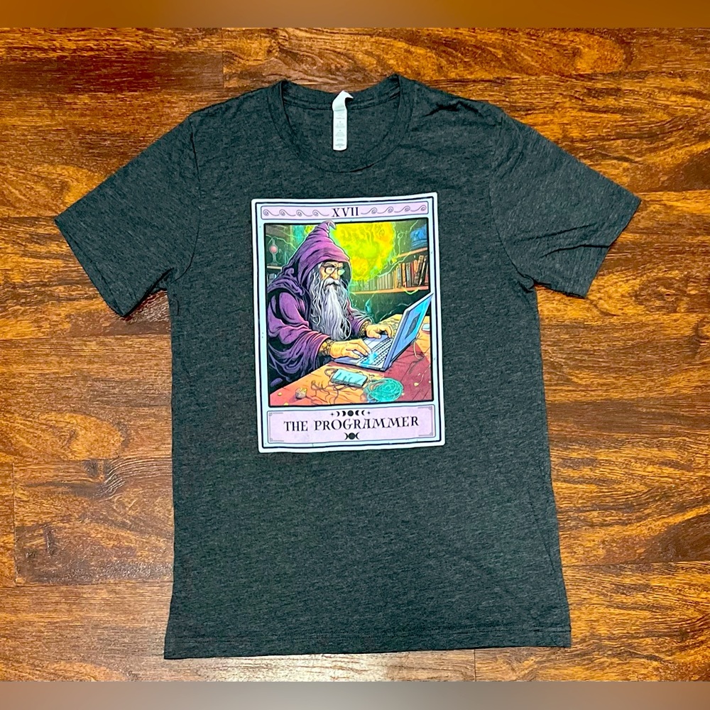 The Programmer Men’s Size M Tarot Card Shirt Gray